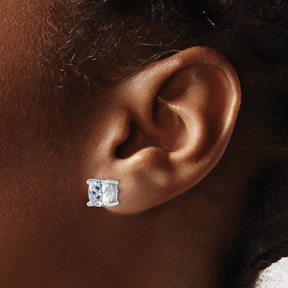 14K White Gold 5 Ctw Lab Grown Diamond Vs+ F+ Cushion 4 Prong Heavy Wt. Stud Earrings