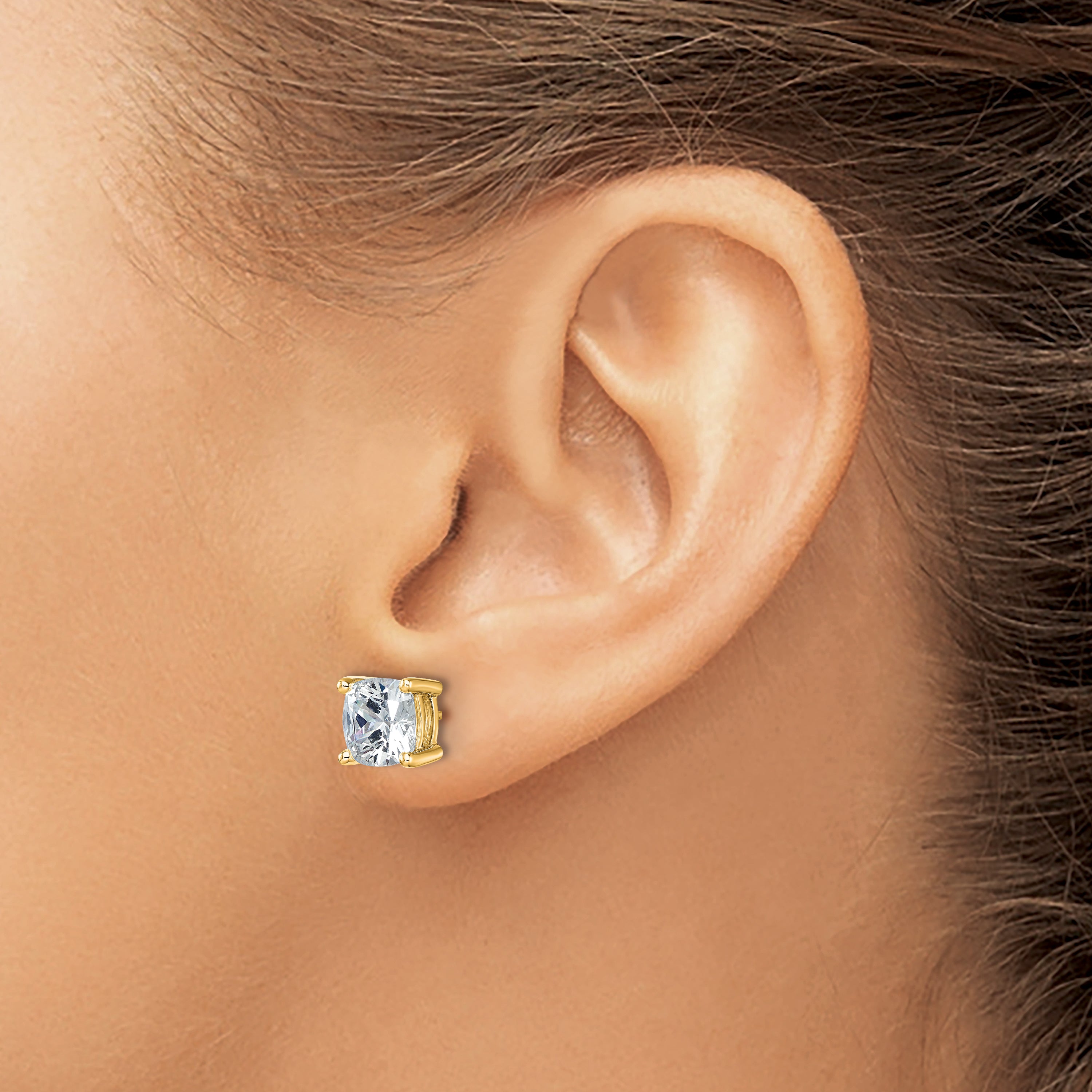 14K Yellow Gold 5 Ctw Lab Grown Diamond Vs+ F+ Cushion 4 Prong Heavy Wt. Stud Earrings