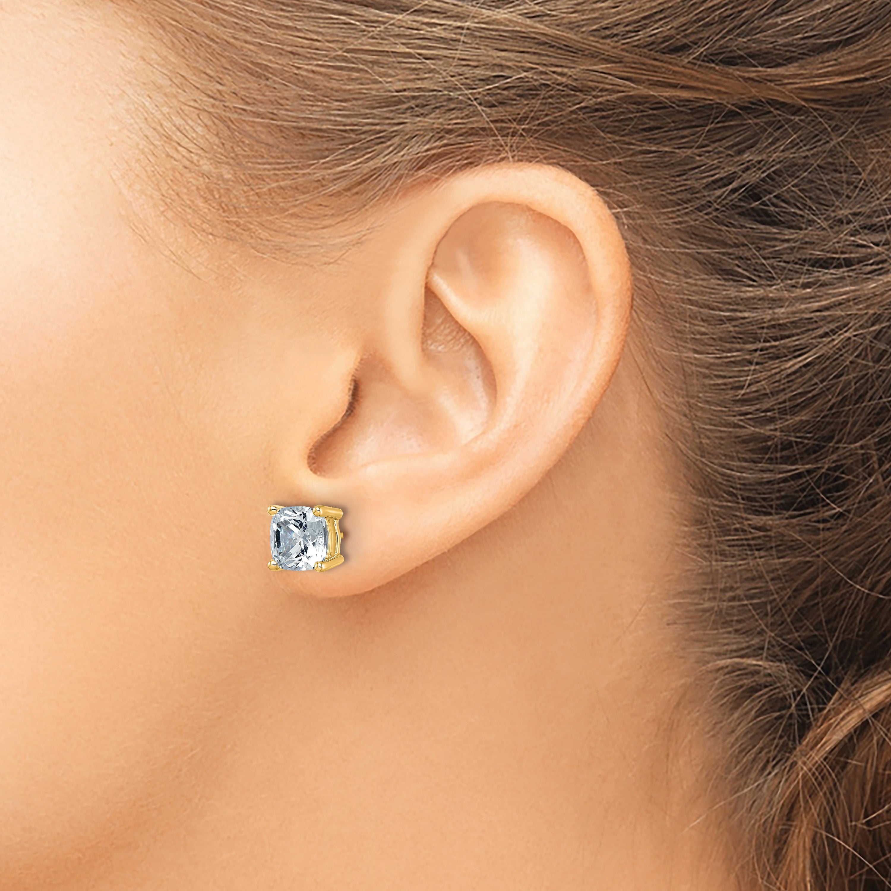 14K Yellow Gold 6 Ctw Lab Grown Diamond Vs+ F+ Cushion 4 Prong Heavy Wt. Stud Earrings