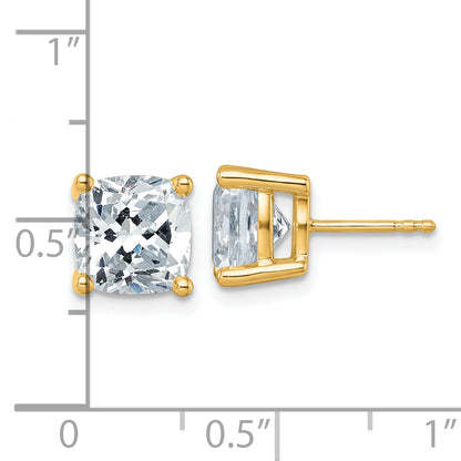14K Yellow Gold 6 Ctw Lab Grown Diamond Vs+ F+ Cushion 4 Prong Heavy Wt. Stud Earrings