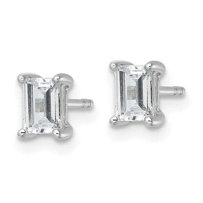 14K White Gold 1 Ctw Lab Grown Diamond Vs+ F+ Emerald 4 Prong Heavy Wt. Stud Earrings