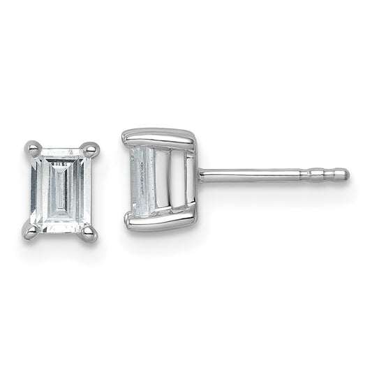 14K White Gold 1 Ctw Lab Grown Diamond Vs+ F+ Emerald 4 Prong Heavy Wt. Stud Earrings