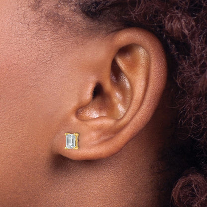 14K Yellow Gold 1 1/2 Ctw Lab Grown Diamond Vs+ F+ Emerald 4 Prong Heavy Wt. Stud Earrings