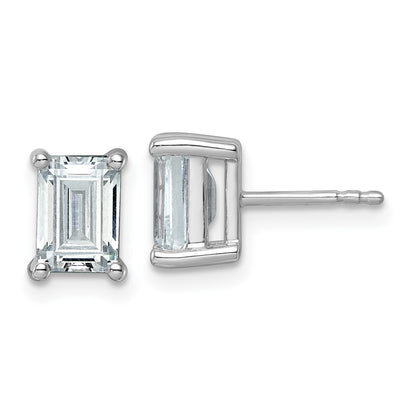 14K White Gold 3 Ctw Lab Grown Diamond Vs+ F+ Emerald 4 Prong Heavy Wt. Stud Earrings