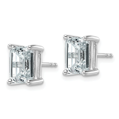 14K White Gold 5 Ctw Lab Grown Diamond Vs+ F+ Emerald 4 Prong Heavy Wt. Stud Earrings