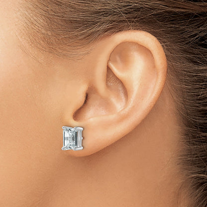 14K White Gold 5 Ctw Lab Grown Diamond Vs+ F+ Emerald 4 Prong Heavy Wt. Stud Earrings