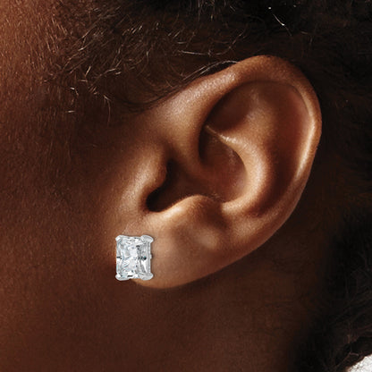 14K White Gold 4 Ctw Lab Grown Diamond Vs+ F+ Radiant Prong Heavy Wt. Stud Earrings