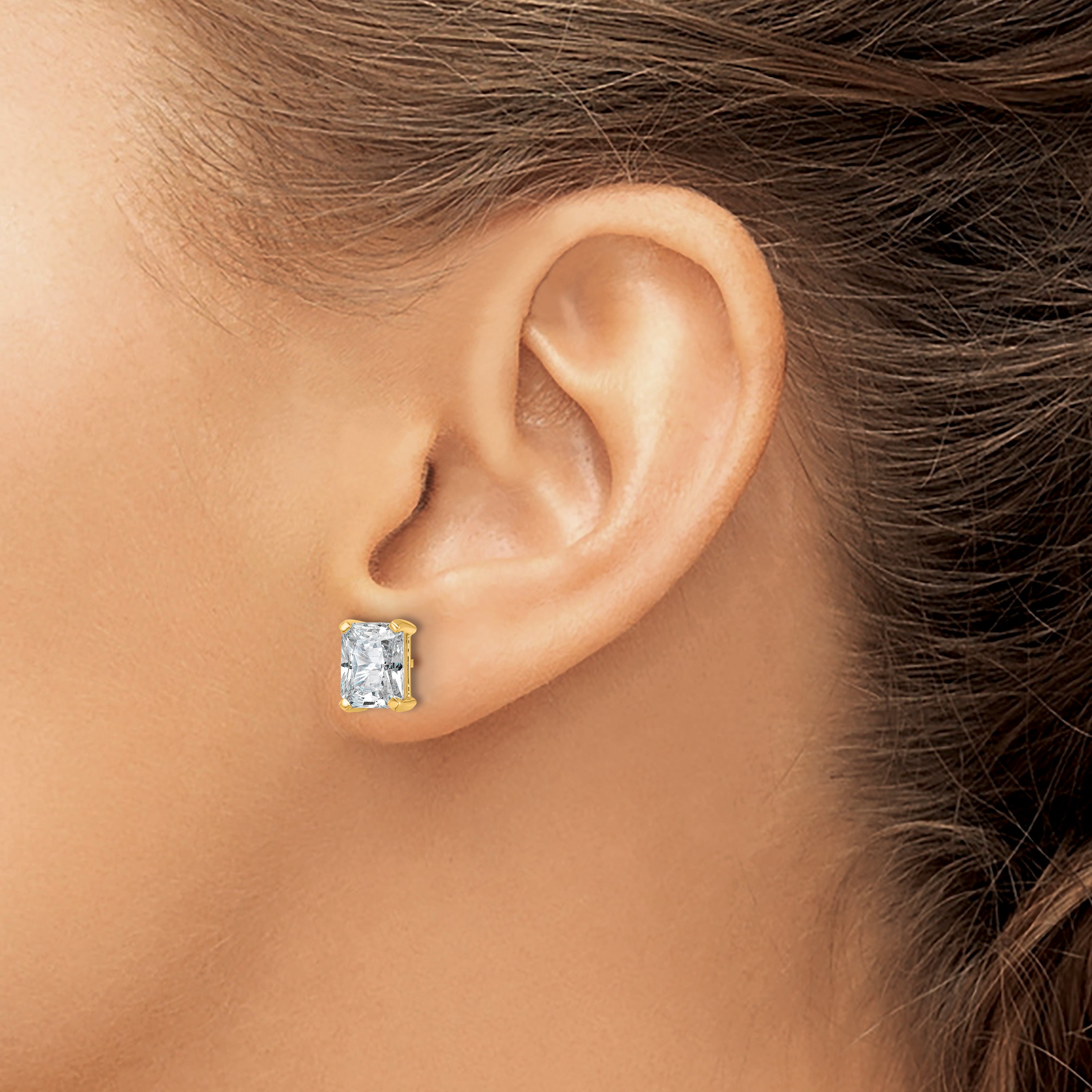 14K Yellow Gold 4 Ctw Lab Grown Diamond Vs+ F+ Radiant Prong Heavy Wt. Stud Earrings