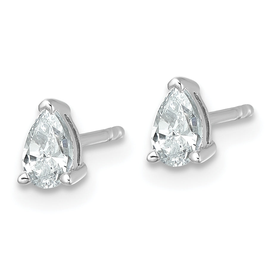14K White Gold 1/2 Ctw Lab Grown Diamond Vs+ F+ Pear 4 Prong Heavy Wt. Stud Earrings