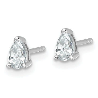 14K White Gold 1/2 Ctw Lab Grown Diamond Vs+ F+ Pear 4 Prong Heavy Wt. Stud Earrings