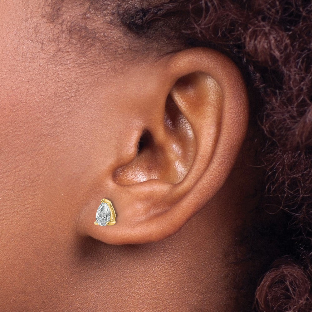 14K Yellow Gold 3/4 Ctw Lab Grown Diamond Vs+ F+ Pear 4 Prong Heavy Wt. Stud Earrings