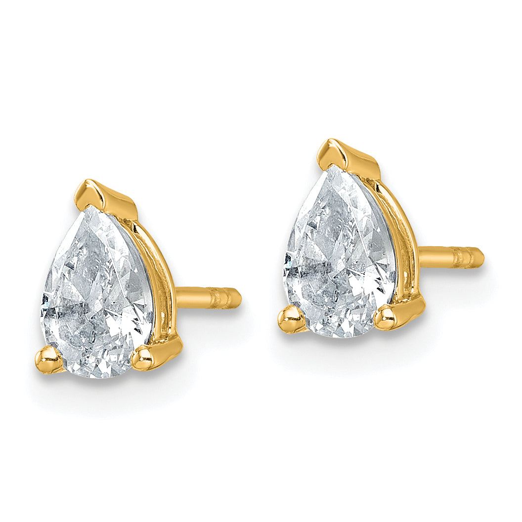 14K Yellow Gold 1 Ctw Lab Grown Diamond Vs+ F+ Pear 4 Prong Heavy Wt. Stud Earrings