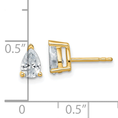 14K Yellow Gold 1 Ctw Lab Grown Diamond Vs+ F+ Pear 4 Prong Heavy Wt. Stud Earrings