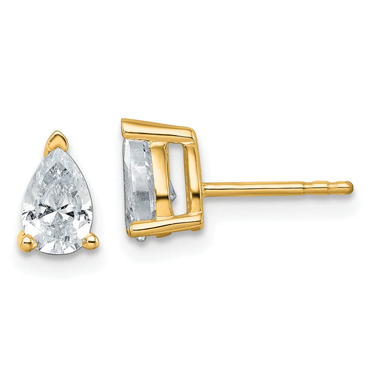 14K Yellow Gold 1 Ctw Lab Grown Diamond Vs+ F+ Pear 4 Prong Heavy Wt. Stud Earrings