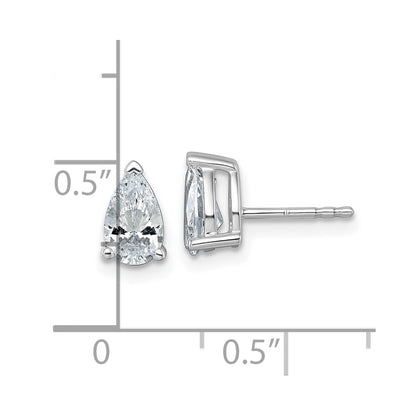 14K White Gold 1 1/2 Ctw Lab Grown Diamond Vs+ F+ Pear 4 Prong Heavy Wt. Stud Earrings