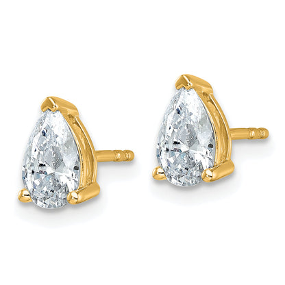 14K Yellow Gold 1 1/2 Ctw Lab Grown Diamond Vs+ F+ Pear 4 Prong Heavy Wt. Stud Earrings