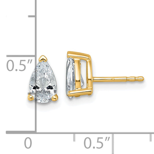 14K Yellow Gold 1 1/2 Ctw Lab Grown Diamond Vs+ F+ Pear 4 Prong Heavy Wt. Stud Earrings