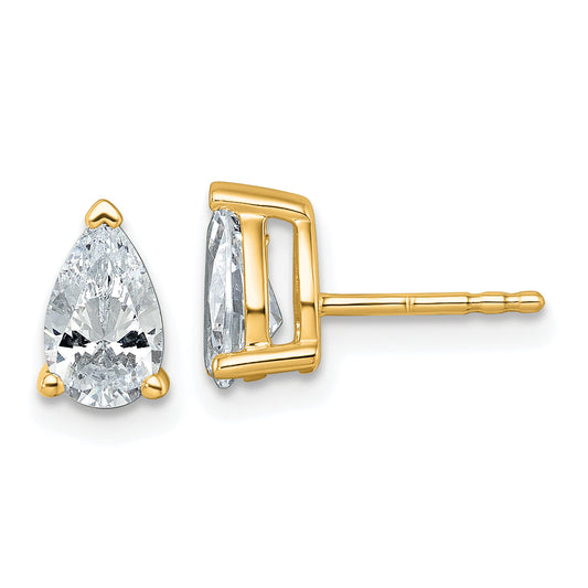 14K Yellow Gold 1 1/2 Ctw Lab Grown Diamond Vs+ F+ Pear 4 Prong Heavy Wt. Stud Earrings