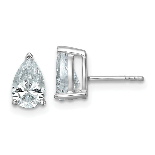 14K White Gold 2 Ctw Lab Grown Diamond Vs+ F+ Pear 4 Prong Heavy Wt. Stud Earrings