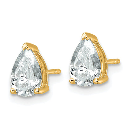 14K Yellow Gold 2 Ctw Lab Grown Diamond Vs+ F+ Pear 4 Prong Heavy Wt. Stud Earrings