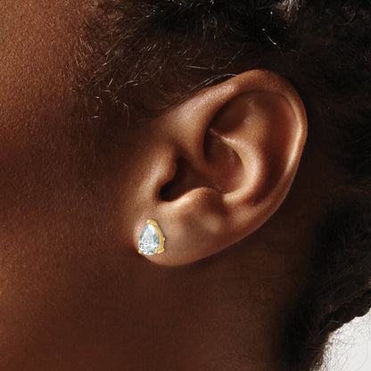 14K Yellow Gold 2 Ctw Lab Grown Diamond Vs+ F+ Pear 4 Prong Heavy Wt. Stud Earrings