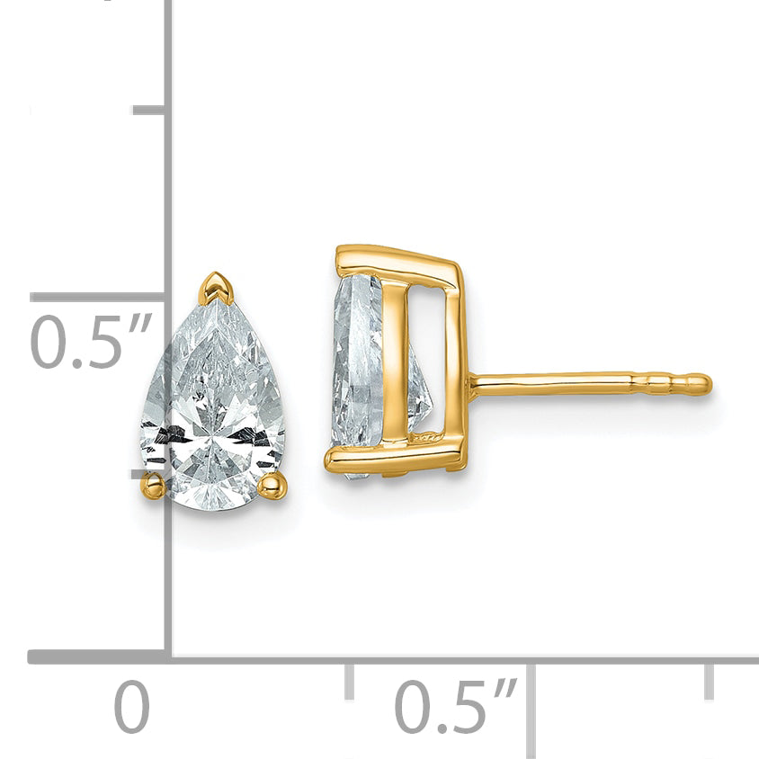 14K Yellow Gold 2 Ctw Lab Grown Diamond Vs+ F+ Pear 4 Prong Heavy Wt. Stud Earrings