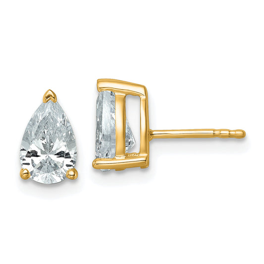 14K Yellow Gold 2 Ctw Lab Grown Diamond Vs+ F+ Pear 4 Prong Heavy Wt. Stud Earrings