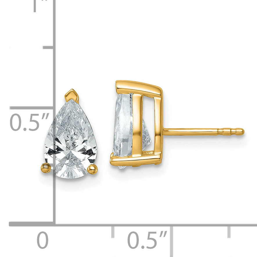 14K Yellow Gold 3 Ctw Lab Grown Diamond Vs+ F+ Pear 4 Prong Heavy Wt. Stud Earrings