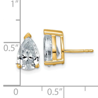 14K Yellow Gold 4 Ctw Lab Grown Diamond Vs+ F+ Pear Prong Heavy Wt. Stud Earrings