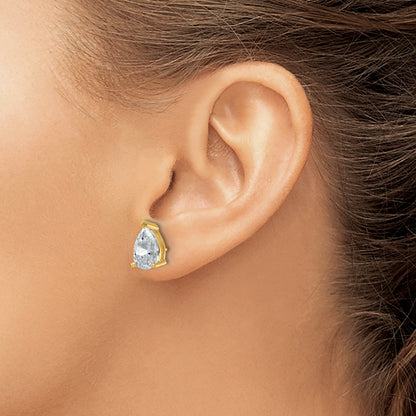 14K Yellow Gold 5 Ctw Lab Grown Diamond Vs+ F+ Pear 4 Prong Heavy Wt. Stud Earrings