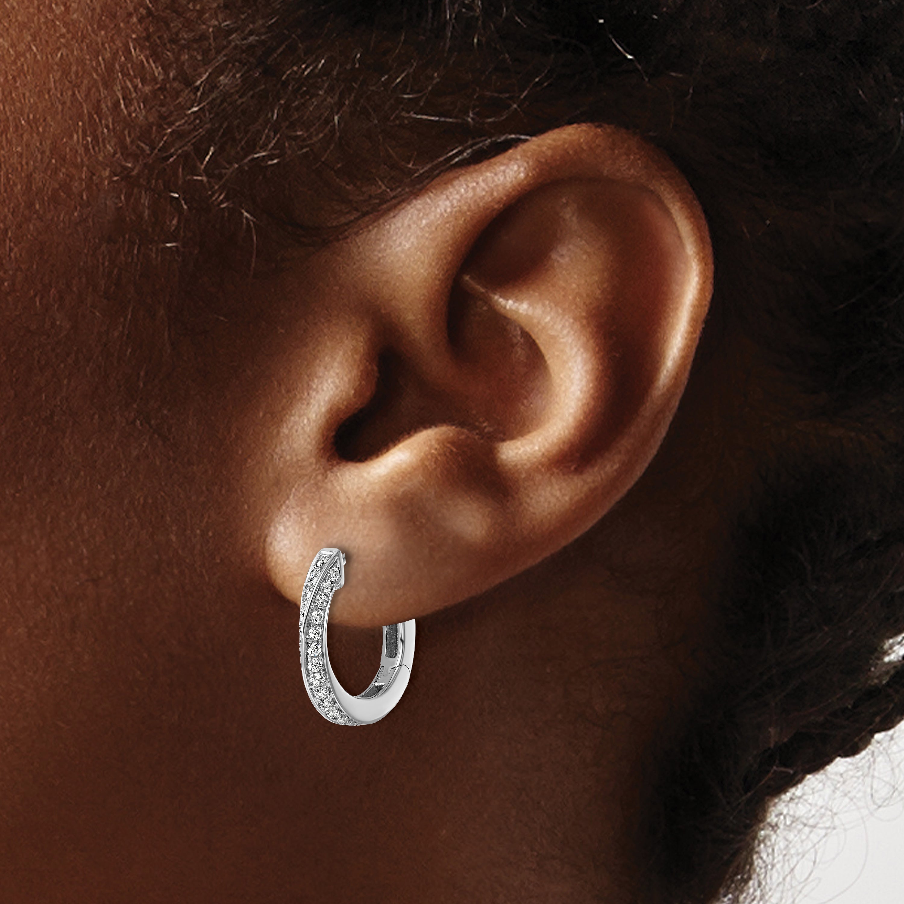 14K White Gold True Origin 5/8 Carat Lab Grown Diamond Vs Def Twisted Hinged Hoop Earrings