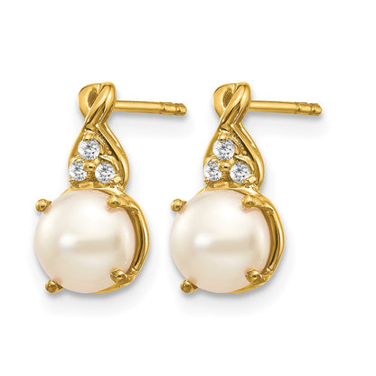 10K Yellow Gold Fwc Pearl And Diamond Earrings