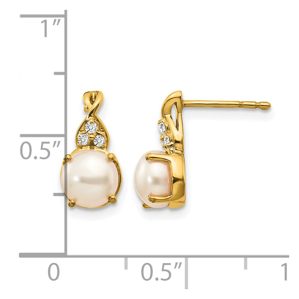 10K Yellow Gold Fwc Pearl And Diamond Earrings