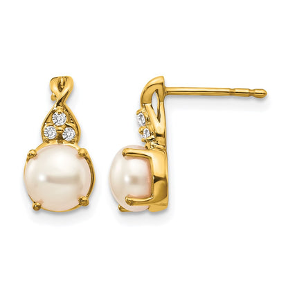 10K Yellow Gold Fwc Pearl And Diamond Earrings
