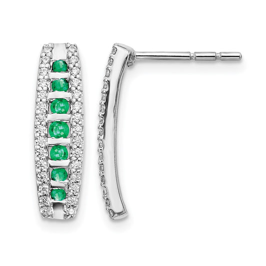 14k White Gold 1/3 Ct. Lab Grown Diamond VS/SI+ G+ and Created Emerald Complete Fashion Post Earrings