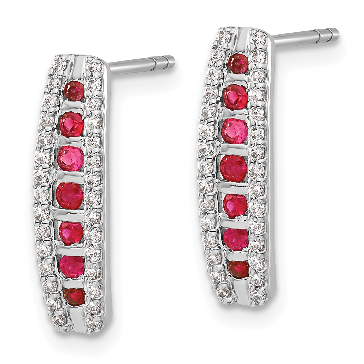 14k White Gold 1/3 Ct. Lab Grown Diamond VS/SI+ G+ and Created Ruby Fashion Post Earrings