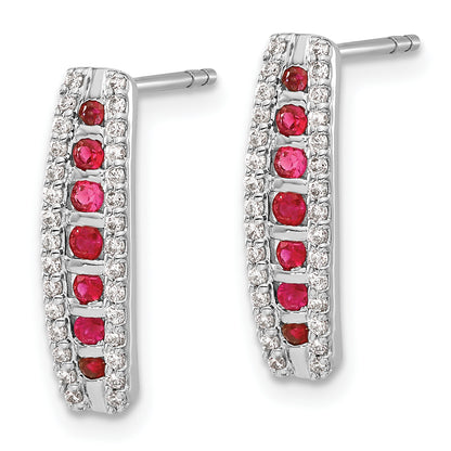 14k White Gold 1/3 Ct. Lab Grown Diamond VS/SI+ G+ and Created Ruby Fashion Post Earrings