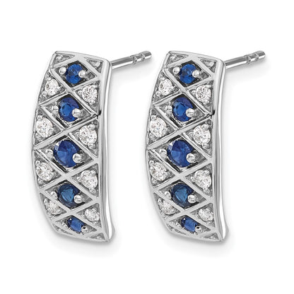 14K White Gold Lab Grown Diamond VS/SI+ G+ & Created. Sapphire Fancy Earrings