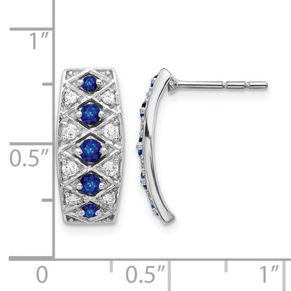 14K White Gold Lab Grown Diamond VS/SI+ G+ & Created. Sapphire Fancy Earrings