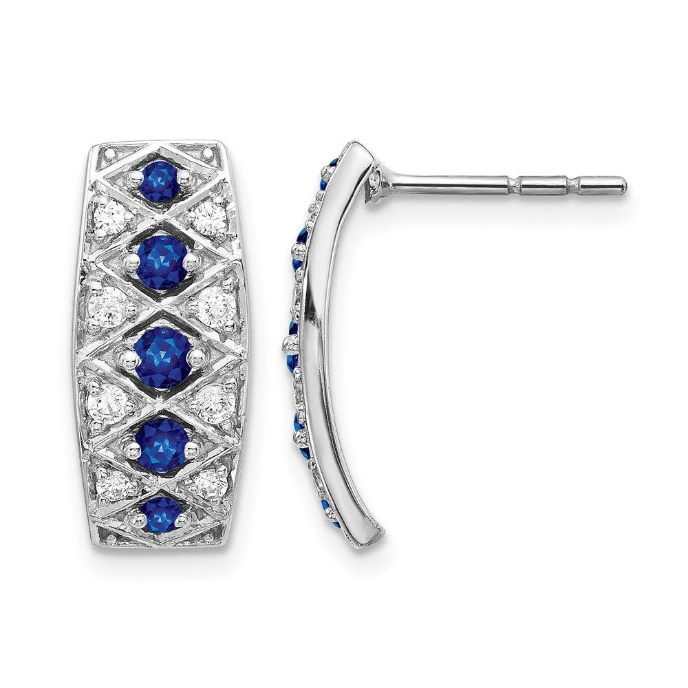 14K White Gold Lab Grown Diamond VS/SI+ G+ & Created. Sapphire Fancy Earrings