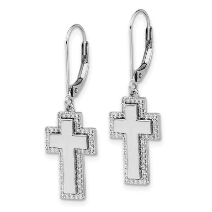 14k White Gold Real Diamond Fancy Cross Leverback Earrings