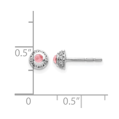 14K White Gold Diamond And Cabochon Pink Tourmaline Earrings