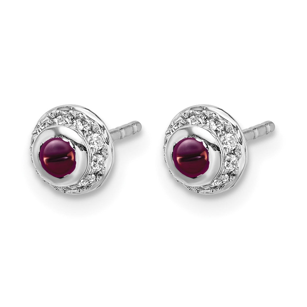 14K White Gold Diamond And Cabochon Rhodolite Garnet Earrings