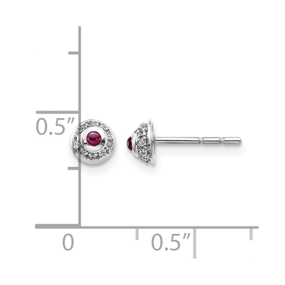 14K White Gold Diamond And Cabochon Rhodolite Garnet Earrings