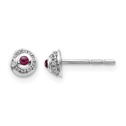 14K White Gold Diamond And Cabochon Rhodolite Garnet Earrings