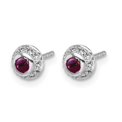 14K White Gold Diamond And Cabochon Rhodolite Garnet Earrings
