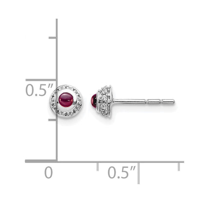 14K White Gold Diamond And Cabochon Rhodolite Garnet Earrings