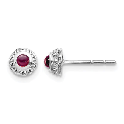 14K White Gold Diamond And Cabochon Rhodolite Garnet Earrings
