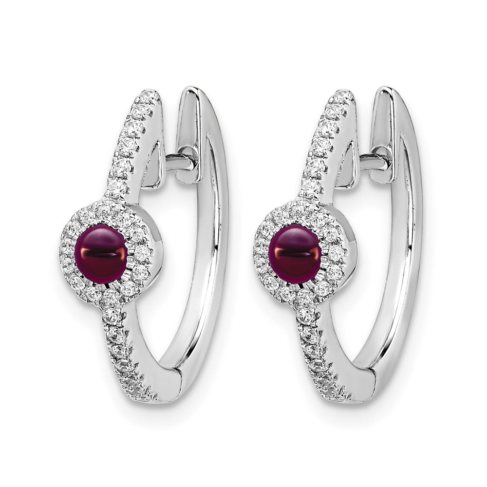 14K White Gold Diamond And Cabochon Rhodolite Garnet Earrings