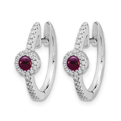 14K White Gold Diamond And Cabochon Rhodolite Garnet Earrings